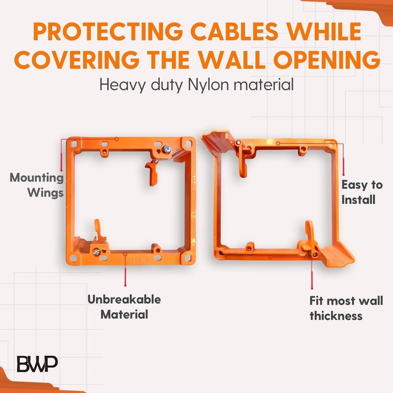 BWP Low Voltage Mounting Bracket 2 Gang, 10 Pack for Dual Gang Wall Plate, Telephone Wires, Network Cables, HDMI, Coaxial, Speaker Cables - Low Voltage Box Cable Wall Plate Bracket, Mud Ring - Image 3